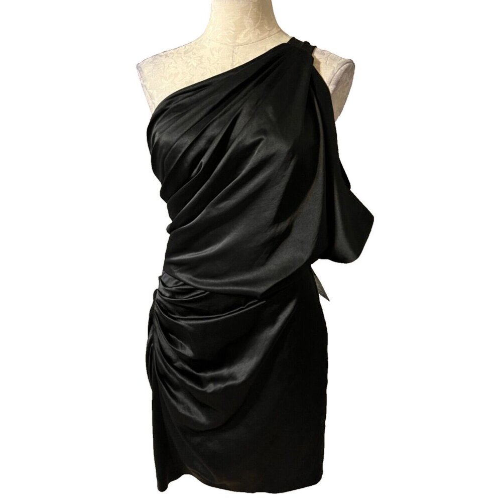 Anthropologie Aidan Mattox Dress 12 Black One Shoulder Wedding Party Cruise NEW